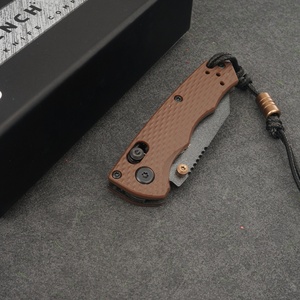 Cuchillo de bolsillo táctico BM290, hoja de acero inoxidable con punta caída, mango de micarta, apertura con perilla, OEM - Product Image 2