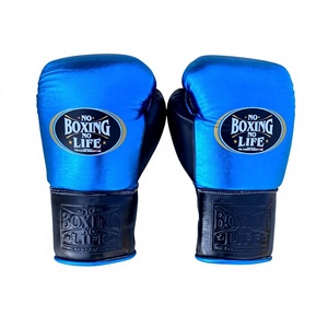 Professional No Boxing No Life Blue & Black Real Cowhide Leather Boxing <b>Gloves</b> Lace-Up Lightweight Breathable Kickboxing - Product Image 1
