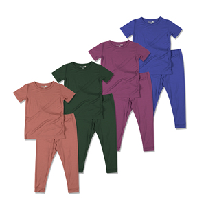 5% di bambù OEM camicia di Spandex tinta unita girocollo di bambù t-Shirt Set per bambini manica corta <span class=keywords><strong>pigiama</strong></span> - Product Image 1