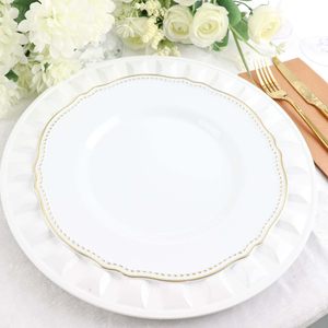 Assiette de dîner ronde blanche de 13 pouces avec bordure ornée de bijoux pour fête de mariage - Product Image 5