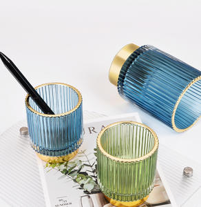Borde dorado engrosamiento raya Almacenamiento de vidrio portalápices verde <span class=keywords><strong>oscuro</strong></span> ventosas cepillo de maquillaje cubo jarrón de mesa jardinera hidropónica - Product Image 6