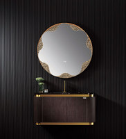 Kabinet Kamar Mandi Modern Mewah Berbentuk Lengkung dengan Cermin LED Pintar, Bahan Stainless Steel dan Marmer, Meja Rias Kamar Mandi