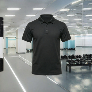 Chemise de golf pour homme en coton/bambou tricoté, anti-rides, respirante, à manches courtes, col boutonné, logo personnalisé positionné à l'avant, 180g - Product Image 3