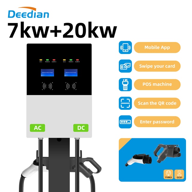 Wall Mounted AC+DC EV Charger 7KW 30KW 20KW 40KW  CCS2 Type2 CCS1 GBT Dual Gun OCPP1.6J 4G WIFI Commercial Fast Charging Station