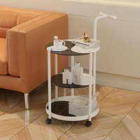 Table ronde en verre trempé à plusieurs niveaux avec cadre blanc amovible et chariot métallique pour usage domestique