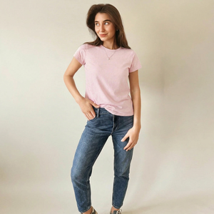 Women's <b>Pink</b> Crew Neck Short Sleeve T-Shirt Regular Fit Solid Color Casual Style 100% Cotton Breathable Spring Summer Top - Product Image 1