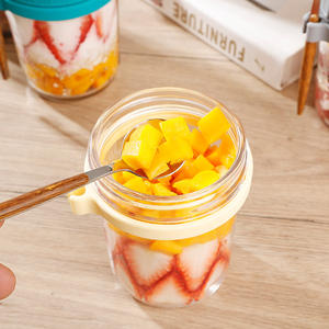 Pot en verre style Mason pour petit-<span class=keywords><strong>d</strong></span>éjeuner à l'<span class=keywords><strong>avoine</strong></span> <span class=keywords><strong>et</strong></span> <span class=keywords><strong>au</strong></span> <span class=keywords><strong>yaourt</strong></span> avec cuillère <span class=keywords><strong>et</strong></span> couvercle, pour lait <span class=keywords><strong>et</strong></span> confiture - Product Image 4