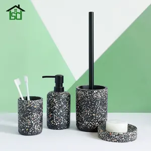 Zwart Terrazzo Zeepdispenser Schotel Tumbler Toiletborstelhouder Poly Hars Badkamer Accessoires