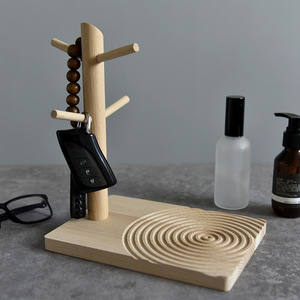 Wooden Jewelry Organizer Desktop Stand With <b>Key</b> <b>Hanger</b> And Watch Tray For Home Office Use - Product Image 3