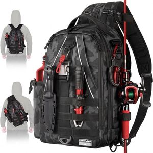Échantillon gratuit : Sac à dos de pêche, petit sac de transport pour matériel de pêche - avec 2 porte-cannes - Boîte de rangement pour matériel de pêche, équipement de pêche, cadeaux pour la pêche à la mouche - Product Image 1