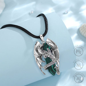 Merryshine argento placcato rame Design personalizzato drago 3D animale ametista ossidiana gioielli ciondolo produttore collane - Product Image 1