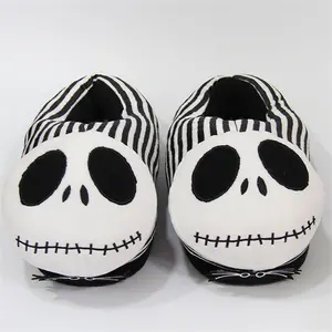 IDOIT Latest Halloween Plush Slippers Jack Christmas Eve Fright Cartoon Quirky Jack Fur Slippers For Women