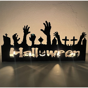 <strong>Zombie</strong> Skeleton Pumpkin Silhouette Cutout Halloween Gift Iron Tealight Candle Holder - Product Image 3