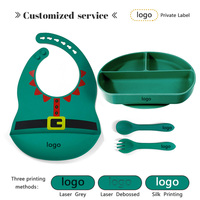 Ensemble de vaisselle de Noël, assiette en silicone mignonne, bavoir imperméable, ensemble d'alimentation résistant au micro-ondes, vaisselle pour bébé personnalisée, ensemble cadeau de Noël