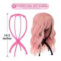 Support de perruque portable en gros, réglable, en plastique, pour présentation, disponible en rose et noir