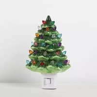 Lumière de Noël Céramique Arbre de Noël Veilleuse Nostalgique Décoratif Salle De Bains Décoration Vert Led Lampe