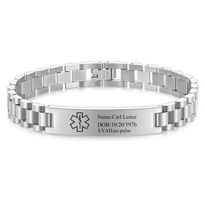 Bracelet d'identification médicale en acier inoxydable, maillons courbes de 10 mm, gravé et personnalisé, bijou unisexe pour usage quotidien - Product Image 2