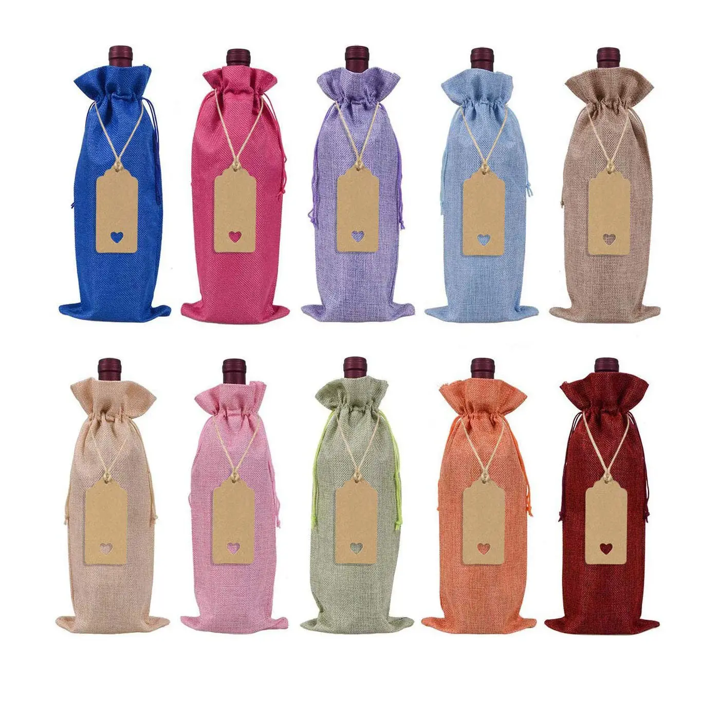 Custom Logo Premium Valentine's Day Potluck Party Banquet Gift Multicolor Drawstring Mini Jute Wine Bag