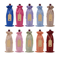 Mini sac à vin en Jute avec Logo personnalisé, cadeau de Banquet pour la saint-valentin avec cordon multicolore