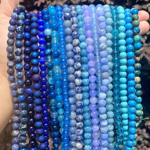 AsVrai U 4/6//12mm Blau Apatit Jade Quarz Kristall Aquamarin Naturstein Perlen für Schmuck herstellung Ergebnisse DIY Armbänder