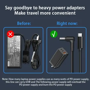 PD Emark TYPE-C USB C To DC 4017 Middle Ditch Fast Charging Line USB C Power DC Cable 65W Laptop Power Supply Cable