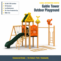 Équipement de jeu extérieur commercial de haute qualité : structure de jeu pour enfants en acier avec toboggan ondulé, balançoire, escalier d'escalade et rampes, OEM