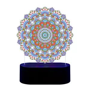 3D mandragora fleur design LED panneau acrylique veilleuse lampe de table coloré clignotant chambre diamant peinture veilleuse