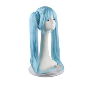 Peluca de <span class=keywords><strong>Cosplay</strong></span> de <span class=keywords><strong>Miku</strong></span> en Stock, Fabricada en Fábrica de Pelucas, Superventas, Cabello Sintético Resistente al Calor con Cola Doble para Conveniones de Rol - Product Image 3