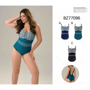 Costume da bagno intero HDJ Plus Size con controllo pancia, stampa geometrica, modello aderente, taglie 46/48 50/52 54/56, blu navy, rosso vino - Product Image 3