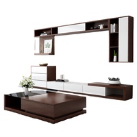 Meilleures ventes, ensemble table basse et meuble TV à panneaux MDF blancs et noyer, table TV