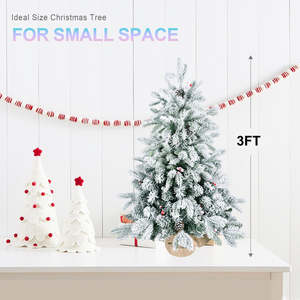 3ft PE PVC Decorated Flocking Jute <b>Tree</b> Pine <b>Cone</b> Red Fruit Standing Table <b>Christmas</b> <b>Tree</b> - Product Image 2