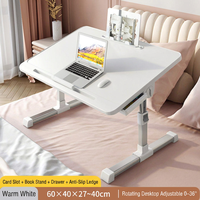 Bureau d'ordinateur pliable multifonctionnel, support pour ordinateur portable réglable en hauteur, table portable avec tiroir pour jeux et études