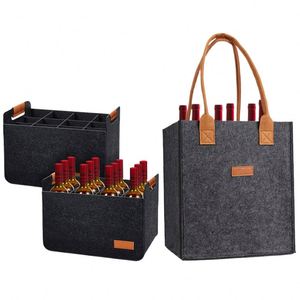 Sac de rangement pour vin en feutre de laine polyvalent avec logo personnalisé pour les voyages et la maison, capacité de 6 bouteilles - Product Image 3