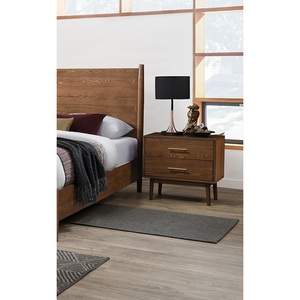 Walnut Nightstand Solid Wood <b>2</b>-<b>Drawer</b> Bedside Table Nickel Bar Pulls Round Tapered Legs Modern Bedroom <b>Storage</b> <b>Drawer</b> - Product Image 2