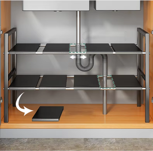 Produits chauds 2 niveaux en acier inoxydable multifonctionnel évier organisateur support réglable étagère extensible pour Pot stockage cuisine - Product Image 4