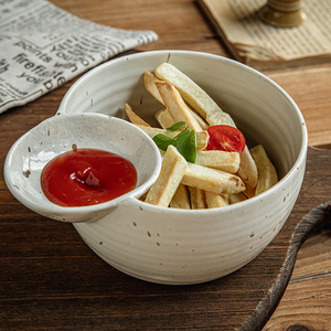 Cuenco para servir patatas fritas y pollo frito, vajilla de cerámica para ensalada de frutas, patatas fritas, ramen, bola de masa con divisor de salsa de tomate - Product Image 1