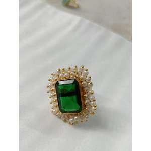 Adjustable Green <b>Pearl</b> Stone <b>Ring</b> with Beads Metal Bulk Gift <b>Ring</b> for Men and Women Main Material Brass Luxury Jewellery - Product Image 3