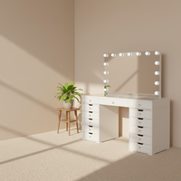 FENGHUANG table de maquillage de luxe moderne avec 13 tiroirs miroir éclairé par LED dessus en verre brillant pour dames commode chambre hôtel