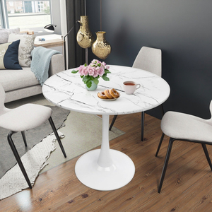KirKasa 31.5 Inch Modern White Faux Marble <strong>Tulip</strong> Dining <strong>Table</strong> Easy Assembly Mid Century Pedestal Base 2-4 People Hotels Villas - Product Image 1