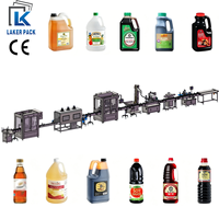 Ligne de remplissage et de scellage automatique de liquides visqueux pour huiles industrielles et détergents, avec remplisseuse à piston et machine de bouchage