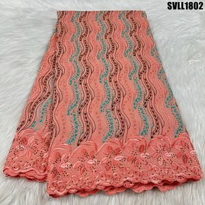 Vestido de tela de encaje africano elegante y sexy tela de gasa Suiza negra encaje Lafaya bordado ecológico con diamantes de imitación - Product Image 4