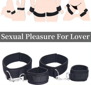 초보자 SM 게임 플레이 섹스 속박 손목 및 허벅지 커프 BDSM 구속 세트 조정 가능한 다리 스트랩 수갑 - Product Image 3