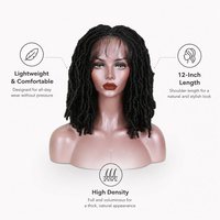 Perruque courte synthétique Lace Front style dreadlocks, fabriquée à la machine, pour femme, en soie domestique, avec franges au crochet, sans colle