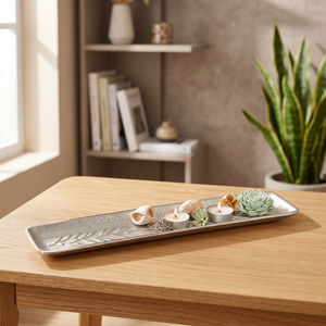 Rectangular <b>Serving</b> <b>Tray</b> With Plant Pattern Polished Finish Decorative For Residential Use - Product Image 5