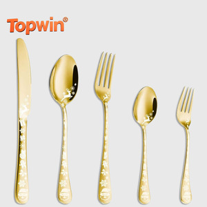 Ensemble de couverts de luxe sur le thème de Noël, 5 pièces, noir, or et argent, en acier inoxydable, ensemble de couverts de table, fabricant, vente en gros pour les fêtes - Product Image 1
