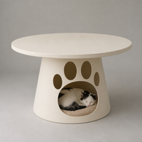 Table basse ronde pour chat, en panneau écologique E0, base en fer avec empreinte de patte, maison pour chat, blanc crème, noir charbon, 60/70/80 cm, YAOYUE