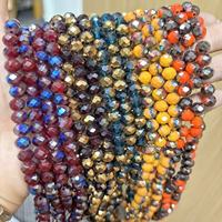 Perles en verre de cristal facettées AB rouges/bleues/vertes/jaunes, en stock usine, faible MOQ, perles rondelles brillantes plaquées pour la fabrication de bijoux DIY