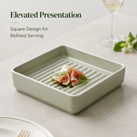 Assiette rectangulaire moderne en mélamine avec pied surélevé, gris mat, incassable, qualité alimentaire, pour buffet et fête