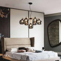 Luminaire suspendu en verre rond multi-têtes de style nordique moderne, minimaliste post-moderne, luxe léger, en fer forgé