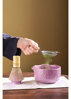 Kits de matcha rose de style japonais écologiques et durables avec logo personnalisé, outils de cérémonie de matcha faits à la main, fouet en bambou, bol en céramique
